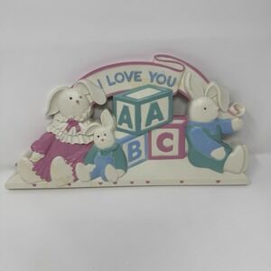 Vintage Bunny Wall Decor Baby Room Pastel Nursery Rabbits "I Love You" ABC Decor